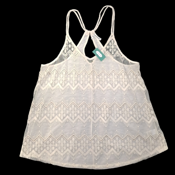 Maurices Tops - Maurices Womens Ivory Sheer Front Tank Strappy Beaded Embroidered Mesh Sz 1 - 1X